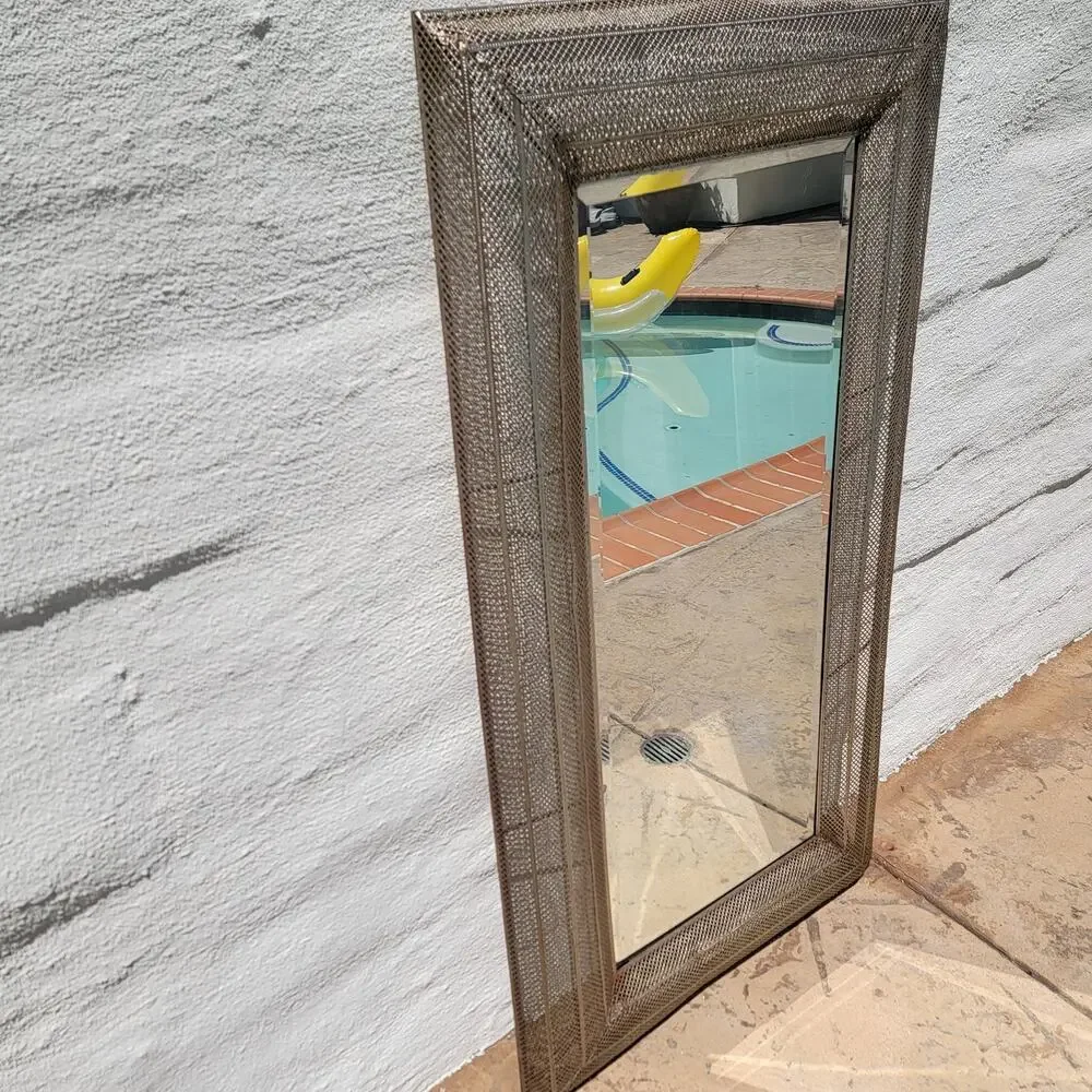 Unique Artistic Metal Mesh Mirror 51x28 Vintage Industrial Luxe Wall Decor